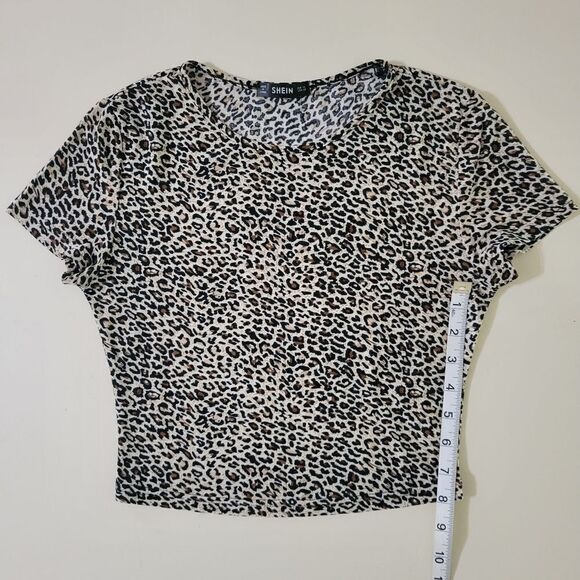 Shein Crew-neck Leopard Short Sleeve Cropped Tee - Picture 6 of 9